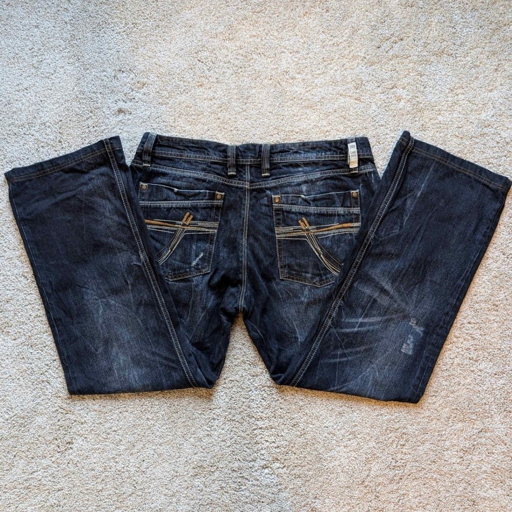 Camp David Nick Jeans Mens 36x32 Dark Wash Regular Fit Distressed Button Fly